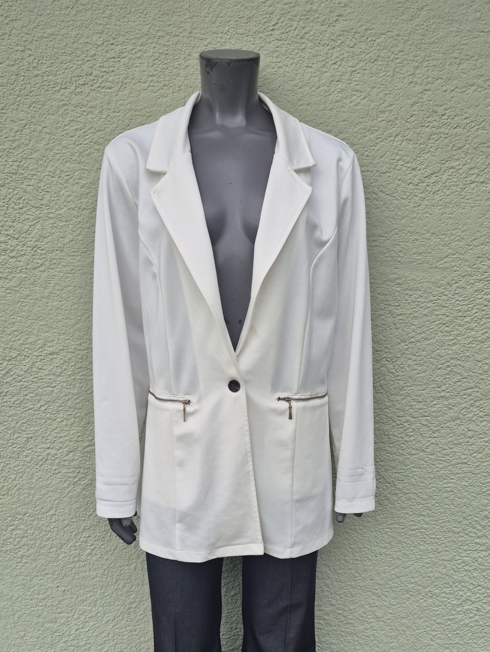 Genhoo Ladies White Light Weight Elegant Unrestricted Blazer *Zipper Accents*